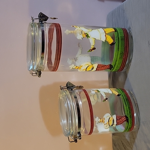 Other - Set of 2 Vintage Glass Chef Oval Storage Jar Canister Italian French Lock Hinged